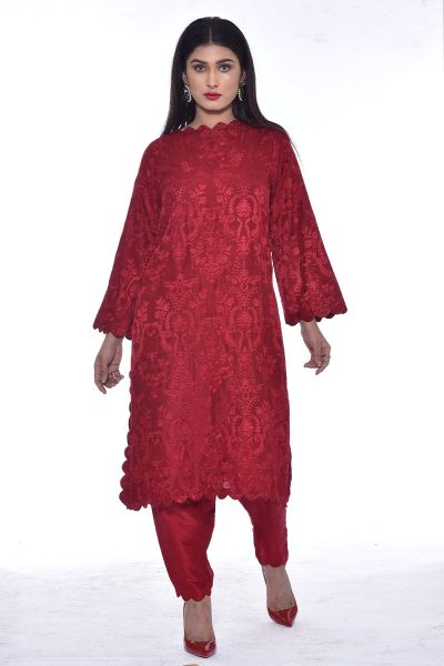 Picture of Korean Raw Silk - Fully Embroidered Silk Shalwar and Kameez 