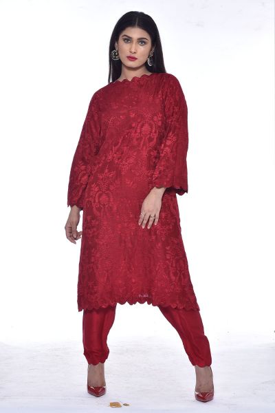 Picture of Korean Raw Silk - Fully Embroidered Silk Shalwar and Kameez 