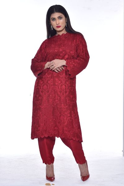 Picture of Korean Raw Silk - Fully Embroidered Silk Shalwar and Kameez 