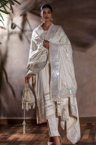 Picture of Mirror Work Shawl on Karandi Silk