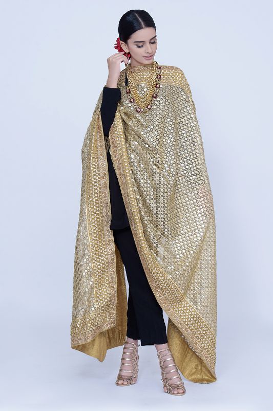 Picture of Golden Gotta Shawl on Organza Base