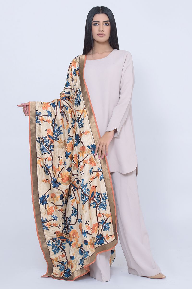 Orange-white silk shawl