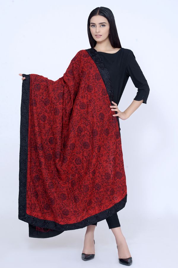 Picture of Deep Red Pashmina Floral Pattern Shawl